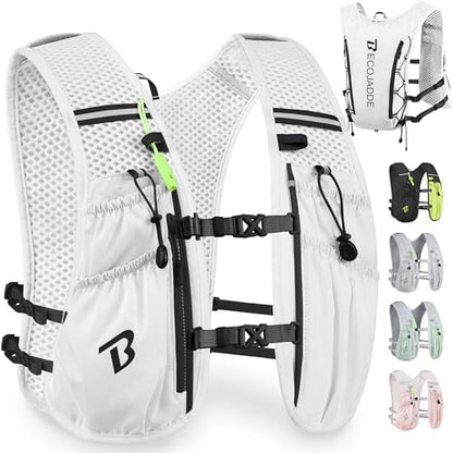 BECOJADDE Running Vest for Women Men, 5L/6L Lightweight Hydration Backpack Running Pack for Marathon, Trail, Cycling, Hiking, Jogging - color: White