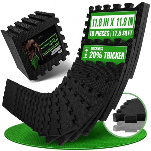 Floor Protection Mat with 18 sqft [12.6" x 12.6"] – Extra Thick Floor Mats [20% More Protection] – Non-Slip Protective Mats for Home Gym
