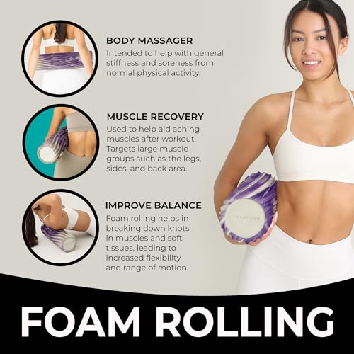 Tidal Roller - Purple Marbled - Muscle Massage Foam Roller for Back Pain & Stretching - Firm and Ergonomic Wide Wave Textured - Yoga, Athletics, & Wellness - Full Size, 20" x 5" - color: Purple Marbled