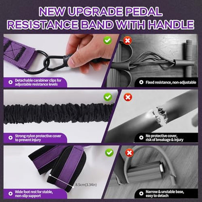 Multifunction Pedal Resistance Band with Handle, 30/40/50LB Adjustable Foot Pedal Puller Resistance Band with Poster & Storage, Extended Length Tension Rope for Men Women Full Body Workout Home Gym
