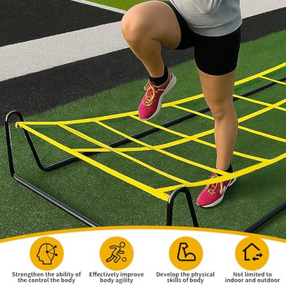 17 x 5 ft Running Ropes/Agility Ladder Soccer Footwork Training Net Adjustable Height Speed Ladder Basketball Football Soccer Training Equipment Fitness Workout Equipment for Youth Adults