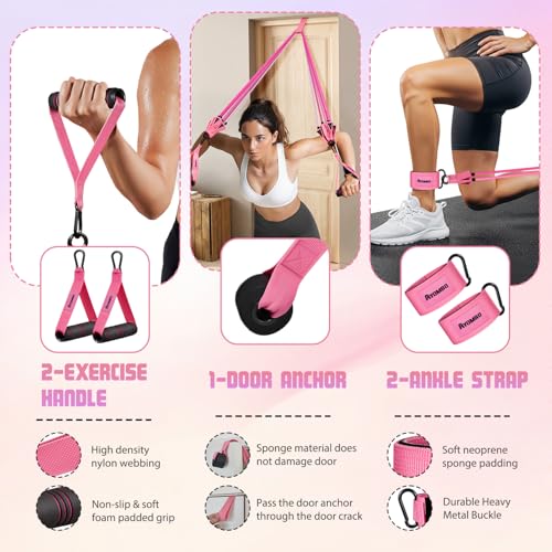 Resistance Bands with Handles for Women, 150LBS Exercise Bands Set for Physical Therapy Yoga Pilates, 5 Level Workout Bands for Working Out with Door Anchor, Home Gym Fitness Equipment