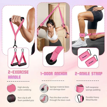 Resistance Bands with Handles for Women, 150LBS Exercise Bands Set for Physical Therapy Yoga Pilates, 5 Level Workout Bands for Working Out with Door Anchor, Home Gym Fitness Equipment