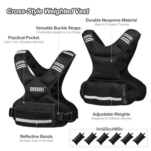 Feyachi Adjustable Weighted Vest, 3-32lb Vest with 6 Ironsand weights - color: Black, size: 3-12 lbs