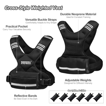 Feyachi Adjustable Weighted Vest, 3-32lb Vest with 6 Ironsand weights - color: Black, size: 3-12 lbs