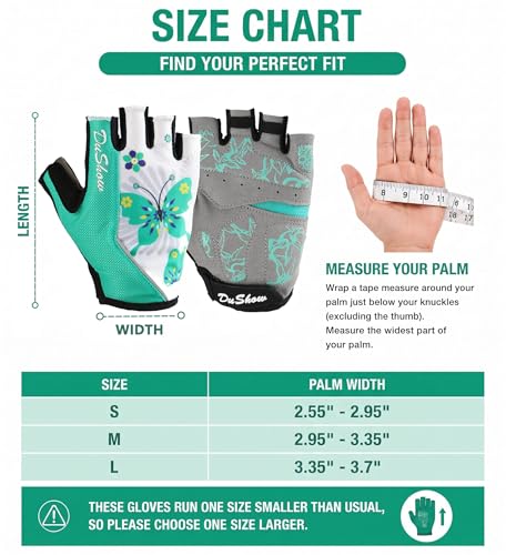 Women Half Finger Cycling Gloves, Pattern Printed with Anti-Slip Shock-Absorbing Pad for Road/Mountain Biking, Gym – Short Fingerless