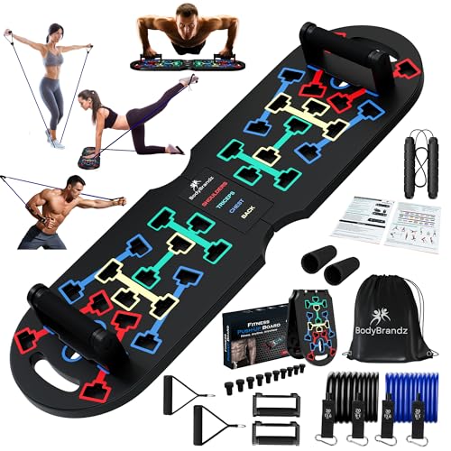 Push Up Board – Pushup Board Exercise Equipment with Resistance Bands, Pushup Handles – Fitness Equipment for Strength Training, Full-Body Workout – Foldable Push Up Board for Home, Gym