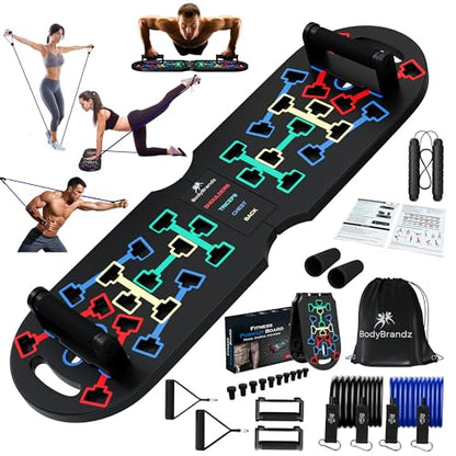 Push Up Board – Pushup Board Exercise Equipment with Resistance Bands, Pushup Handles – Fitness Equipment for Strength Training, Full-Body Workout – Foldable Push Up Board for Home, Gym