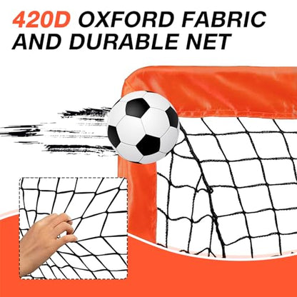 2 Pack 4' x 3' Soccer Goal Net Set, Pop Up Kids Practice Soccer Goals for Indoor and Outdoor.Portable Soccer Net with Carrying Bag & Ground Pegs, Perfect for Backyard, Field, Court