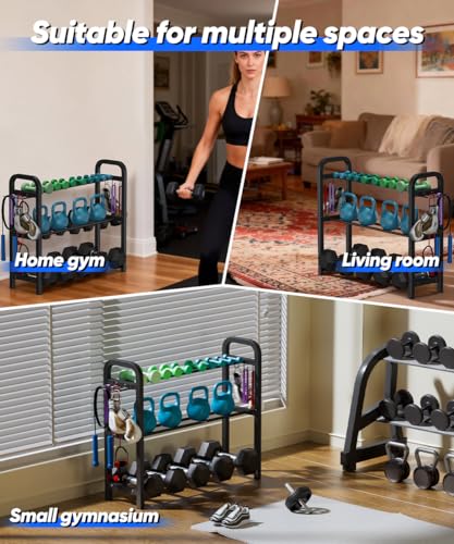 Adjustable Dumbbell Rack, Weight Storage Stand Holder for Dumbbells & Kettlebells, Heavy-Duty Home Gym Organizer with 6 Hook for Home Gym Equipment Accessories (Rack Only)