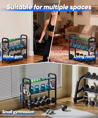 Adjustable Dumbbell Rack, Weight Storage Stand Holder for Dumbbells & Kettlebells, Heavy-Duty Home Gym Organizer with 6 Hook for Home Gym Equipment Accessories (Rack Only)