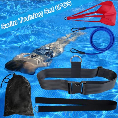 Swimming Resistance Training Set - Aquatic Resistance Belt, Swim Parachute, Pool Trainer Set