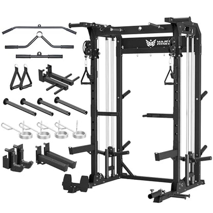 MAJOR FITNESS F22 Power Rack, 1600lbs All-in-One Squat Rack with Dual Pulley System, Heavy-Duty Steel Frame, Attachments & Storage for Home Gym Strength Training - color: Black, style: F22 (Rack Only)