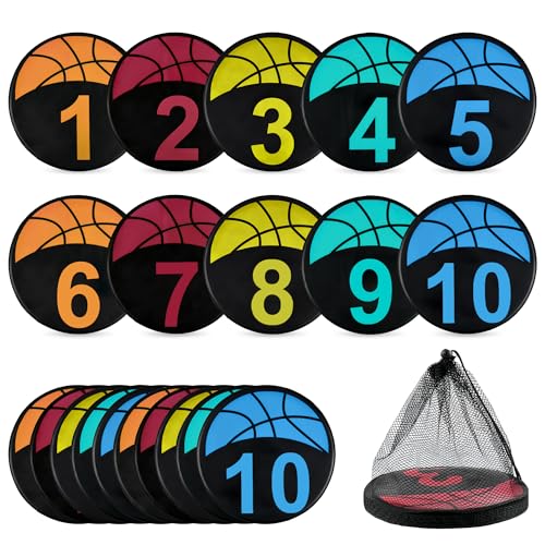 Basketball Spot Marker, 9" Colorful Anti-Slip Rubber Sports Training Markers, 5 or 10-Pack, Round Flat Floor Markers with Number Dots for Teaching & Training