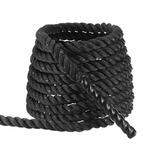 MECCANIXITY Battle Rope 10ft x 1 Inch Polyester Workout Rope Heavy Fitness Exercise Rope for Strength Training Home Gym Muscle Building, Black