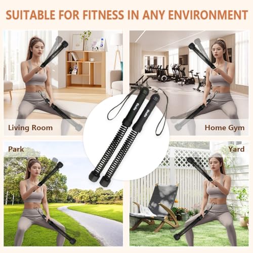 Portable Ropeless Battle Ropes for Home Gym, 2 Sticks Cordless Training Rope for Low-Impact Cardio Training