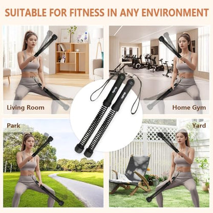 Portable Ropeless Battle Ropes for Home Gym, 2 Sticks Cordless Training Rope for Low-Impact Cardio Training