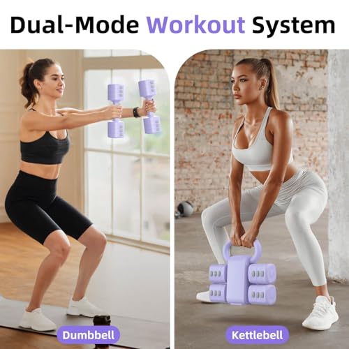 2-in-1 Adjustable Dumbbell Set, Upgraded 4 Levels Hand Weights for Women Men, Each 2.2/3.3/4.4/5.5lb, Convertible Weights Dumbbells and Kettlebell Set for Home Gym Exercise & Fitness - color: Purple