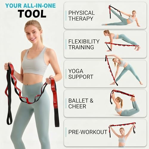 Stretching Strap with Loops for Physical Therapy,Yoga Strap for Stretching,Home Workout,Pilate & Flexibility Training,Non-Elastic Exercise Stretch Band for Hamstring,Leg Stretcher Belt,Flexibility Fascia