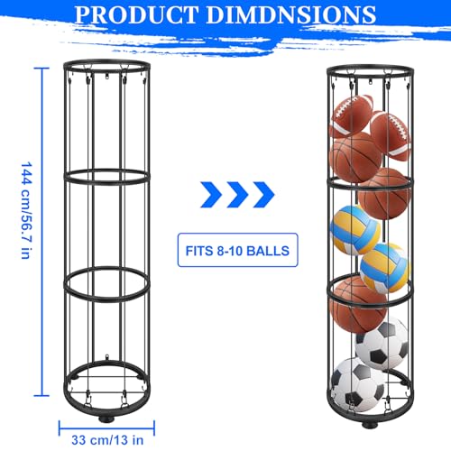 3 Layer Vertical Wall Mount Ball Storage Rack, Garage Basketball Holder