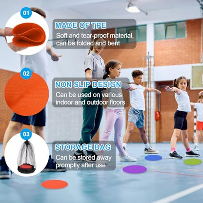 PATIKIL 9 Inch Poly Spot Markers, 12Pcs Non Slip Rubber Floor Dots with Storage Bag Flat Agility Cones for Sports Training Basketball Football