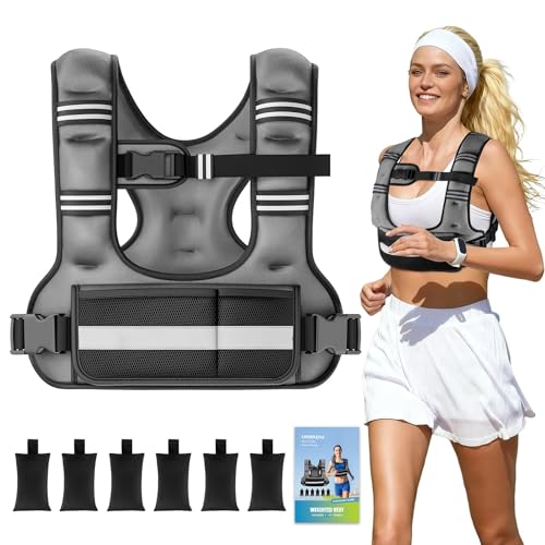 Adjustable Weighted Vest for Women, 6-12lb U-Shaped Weight Vest with 6 Iron Sand Bags, Rucking Vest with Extended Shoulder Pads & Plus Pockets for Running, Walking and Strength Training