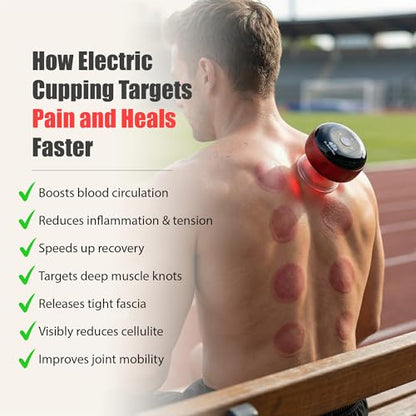 10-Min Daily Recovery System – Cupping Therapy Set w/ Electric Cupping Machine, 6" Massage Wheel & Peanut Ball – Deep Tissue Massage Tools for Back Pain Relief, Red Light Function, Muscle Recovery