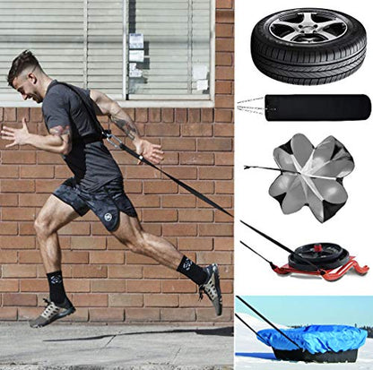 Exercise Resistance Fitness Bands Set Workout Equipment Double Endurance Weight Sled Harness Kits Sled Pulling Strap for Running Sprinting Resistance Speed Agility Training, Black - color: BACK-6.6FT