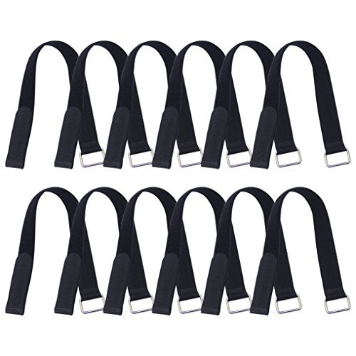 18 inch Extend Cable Strap and Adjustable Securing Strap with Buckle - 12 PCS Reusable Hook and Loop Fastening Nylon Cable Tie Wrap