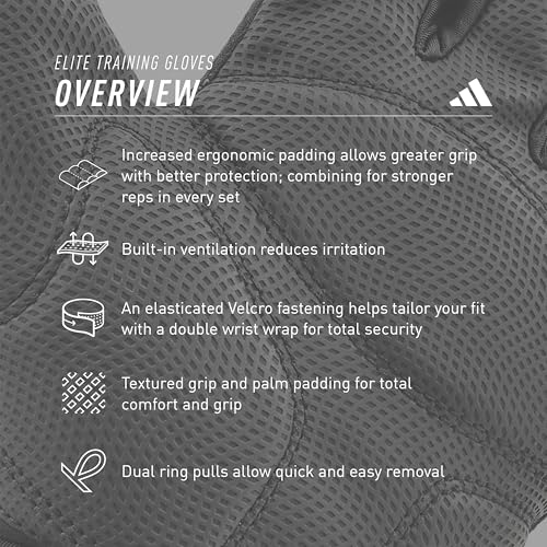 Adidas Elite Training & Weightlifting Gloves, Fingerless Workout Gloves
