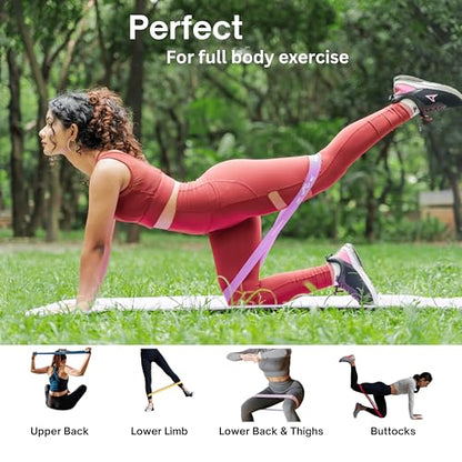 Resistance Bands Set for Women & Men – 12'' Heavy Duty Natural Rubber Exercise Loop Bands for Legs,Glutes,Strength Training,Stretching,Physical Therapy– Pack of 5 with Carry Pouch