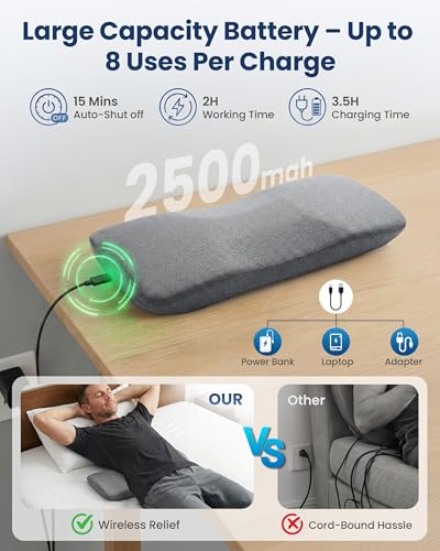 COMFIER 3-in-1 Cordless Lumbar Support Pillow with Remote Control, Smooth Spine Triple Fusion Back Massager with Graphene Heat, Vibration & Stretching, Ergonomic Lower Back Massager