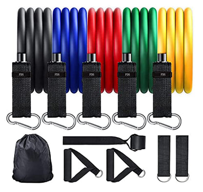 FixtureDisplays® Resistance Band Set with Door Anchor, Ankle Strap, Exercise Chart, and Carrying Bag 18190NEW Ship Quickly