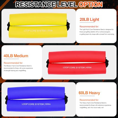 3 Pcs Hip Core System Resistance Bands 20/40/60 Lbs Loop Booty Glute Bands for Working Out to Stretch Strengthen Legs Hips Exercise Equipment for Women Men Adults