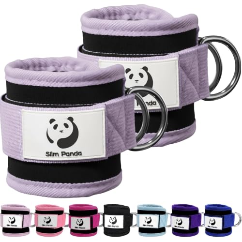 Slim Panda Ankle Strap for Cable Machine,Ankle Cuff for Kickbacks, Booty Hip Abductors,Glute Workouts, Leg Extensions, Curls for Men and Women, Adjustable with Double D-Rings - color: Lavender, style: Pair