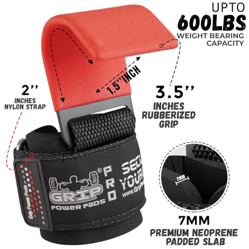 Weight Lifting Rod Hooks Heavy Duty Wrist Wraps Power Weight Lifting Training Gym Grips Straps Set of 2 - color: RED, size: WOMEN-Wrist Size Small/Medium