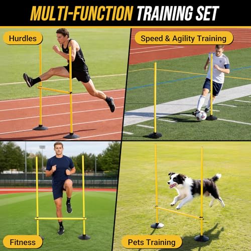 2-in-1 Adjustable Agility Hurdles, 3 Set/6 Set Hurdles Training Equipment with Heavy-Duty Rubber Bases & Portable Storage Bag, Perfect for Track, Soccer, Plyometric, Fitness & Dog Agility