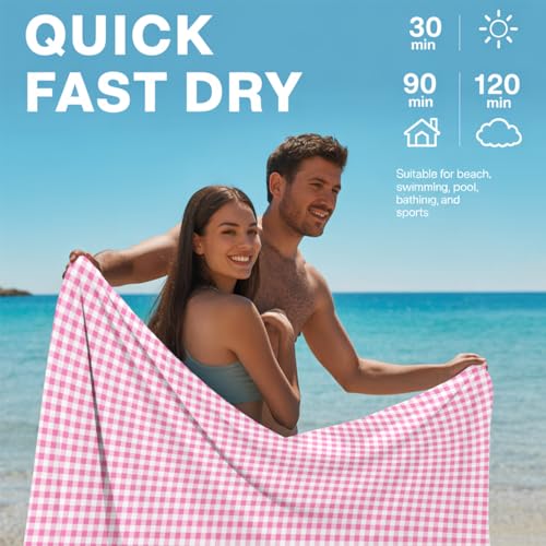Microfiber Beach Towel Sand Free Quick Dry Oversized Pink White Gingham Retro Style Lightweight Absorbent Soft Travel Pool Swim Camping Bath Blanket Mat 71 x 32 Inches 1 Pcs - color: Buffalo
