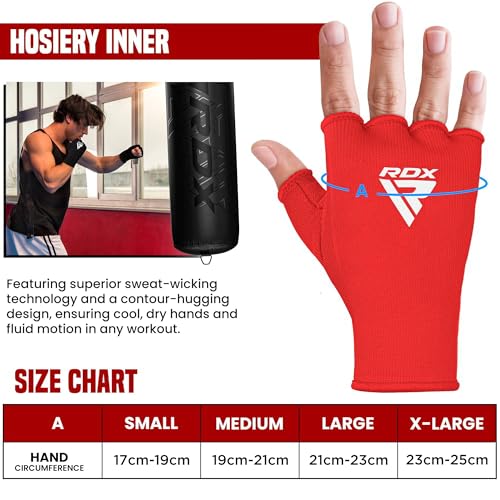 RDX Boxing Hand Wraps Inner Gloves Men Women, Half Finger Elasticated Bandages, Under Mitts Fist Protection, Muay Thai, Kickboxing, MMA, Martial Arts Speed Bag Punching Training - color: Red White, size: Medium