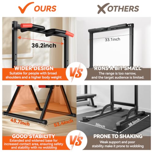 Power Tower Pull Up Dip Station Foldable, Pull Up Bar Station Adjustable, Multi-Function Home Gym, Strength Training Fitness Equipment, Triangular Design, for Home Outdoor
