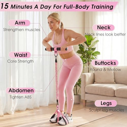 Multifunction Pedal Resistance Band with Handle-Figure 8 Resistance Band Set, 3-Tube Adjustable Bands for ABS, Core, Waist, Arm, Leg, Sit Up Exercise Equipment, 3 Home Workout Chart for Women