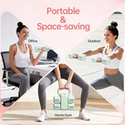 Adjustable Kettlebell Set, 4-in-1 Free Weight Kettlebell sets (5.5lbs 7.7lbs 9.9lbs 12.1lbs) for women, Hand Weight Dumbbell Set of 2 for Home Gym Fitness Training - color: Green