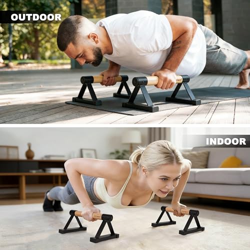 Wood Push Up Bars Parallettes Bars with Rubber Feet, Anti-slip Handstand Bars for Calisthenics, Equipment for Home, Push Up Handles for Floor, Handstand Push Up Handles, Support 600 LB