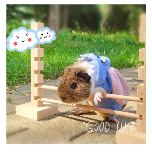 Guinea Pig Jump Bar Natural Wood Obstacle Game Activity Toys Set Adjustable Height Training Hurdles Exercise Small Animal Toys for Bunny Dwarf Rabbit Chinchilla (Wood)
