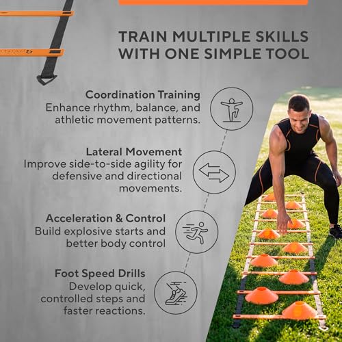 Agility Ladder Set, 12-Rung Speed Ladder + Training Cones, Soccer Training Equipment, Footwork Drills Kit, Speed & Agility Equipment, Football Practice Equipment, Basketball Gear