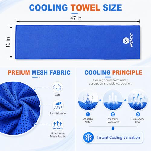 2 Pack Cooling Towels (47"x12"), Ice Cool Neck Towel, Soft Breathable Microfiber for Yoga, Golf, Gym, Running, Camping & Hot Weather - color: Dark Blue/Green