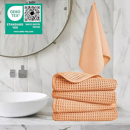 POLYTE 430 GSM Poly Blend Microfiber Quick Dry Waffle Hand Towel, 16x30 in - color: Orange