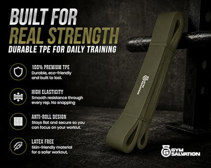 Gym Salvation Resistance Bands Set, 5 Pull Up Assist & Strength Training Bands, Durable Powerlifting & Workout Loops with Carry Bag - Black and Military Green Shades
