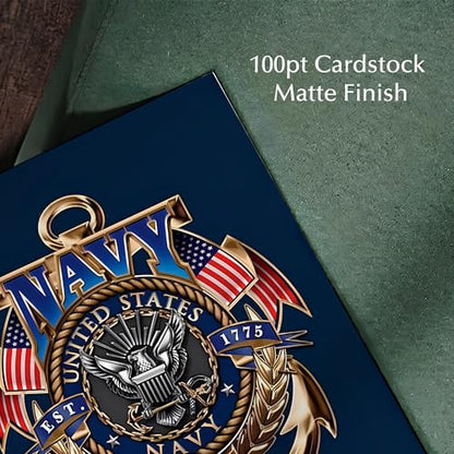 AMERICAN LUXURY GIFTS US Navy Gold Anchor Crest - Military Patriotic Wall Art for Office, Man Cave & Boy's Room Decor - 11x14 Unframed Print