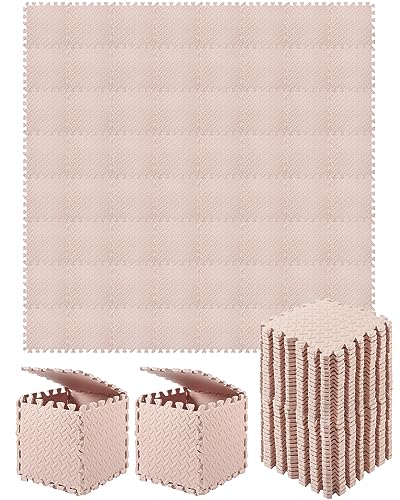Shihanee Foam Floor Tiles Foam Floor Mats Play Mats Bulk with Borders Interlocking for Gym Nursery Bedroom(64ft,Beige) - color: Beige